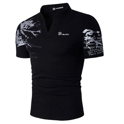 Men’s Polo Golf Shirt – V-Neck Graphic Print Short Sleeve Streetwear & Sports Fashion