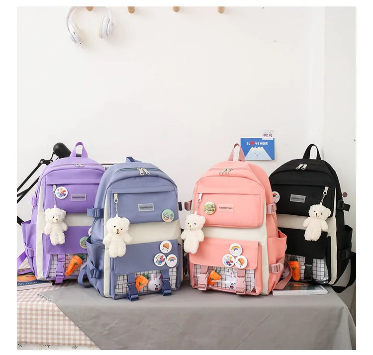 New Large-Capacity Student Backpack Set – 5-Piece Multi-Compartment School Bag for Primary, Junior & High School