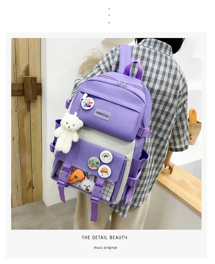 New Large-Capacity Student Backpack Set – 5-Piece Multi-Compartment School Bag for Primary, Junior & High School