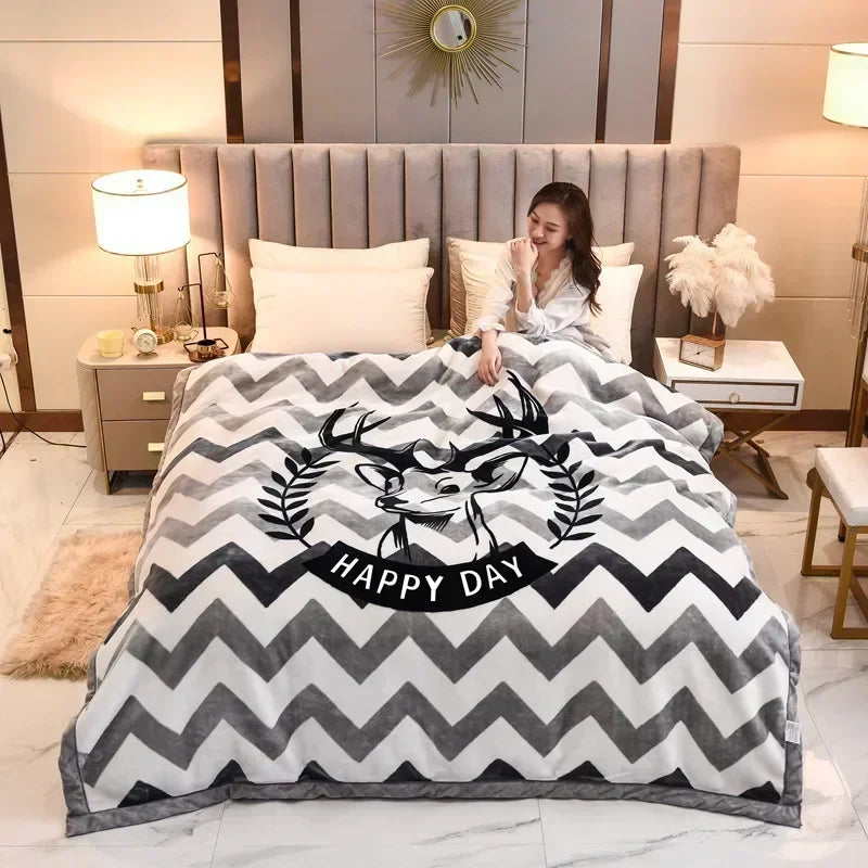 Double Layer Winter Plush Blanket – Thick Soft Warm Fluffy Fleece Quilt 150x200cm