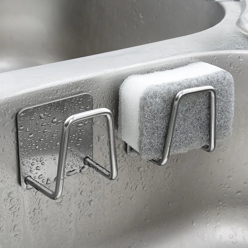 Stainless Steel Sink Sponge Rack – Wall-Mounted Draining Holder for Kitchen