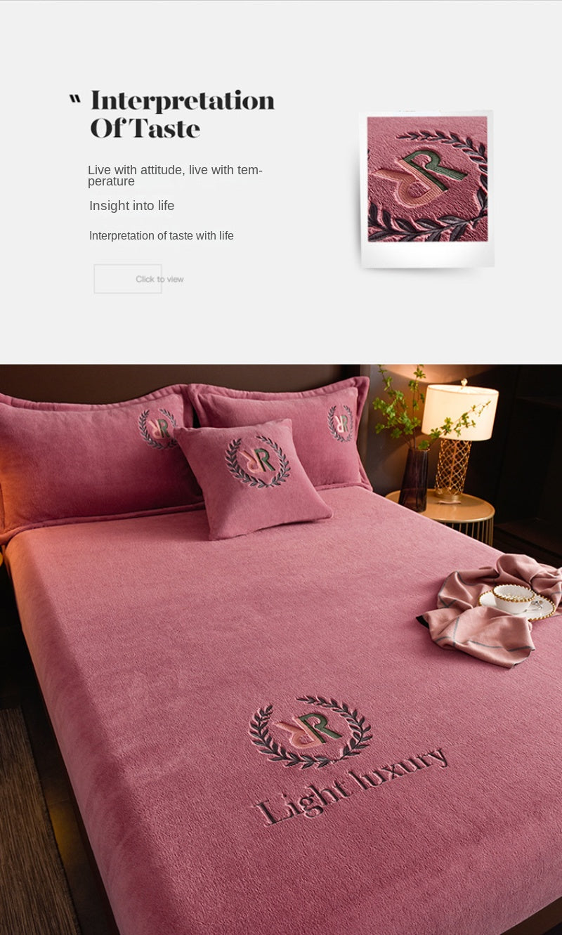 Winter Warm Solid Flannel Fitted Sheet | Elastic Band Mattress Protector | King Size 180x200cm | Milk Velvet Bed Sheet