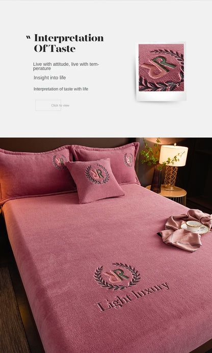 Winter Warm Solid Flannel Fitted Sheet | Elastic Band Mattress Protector | King Size 180x200cm | Milk Velvet Bed Sheet