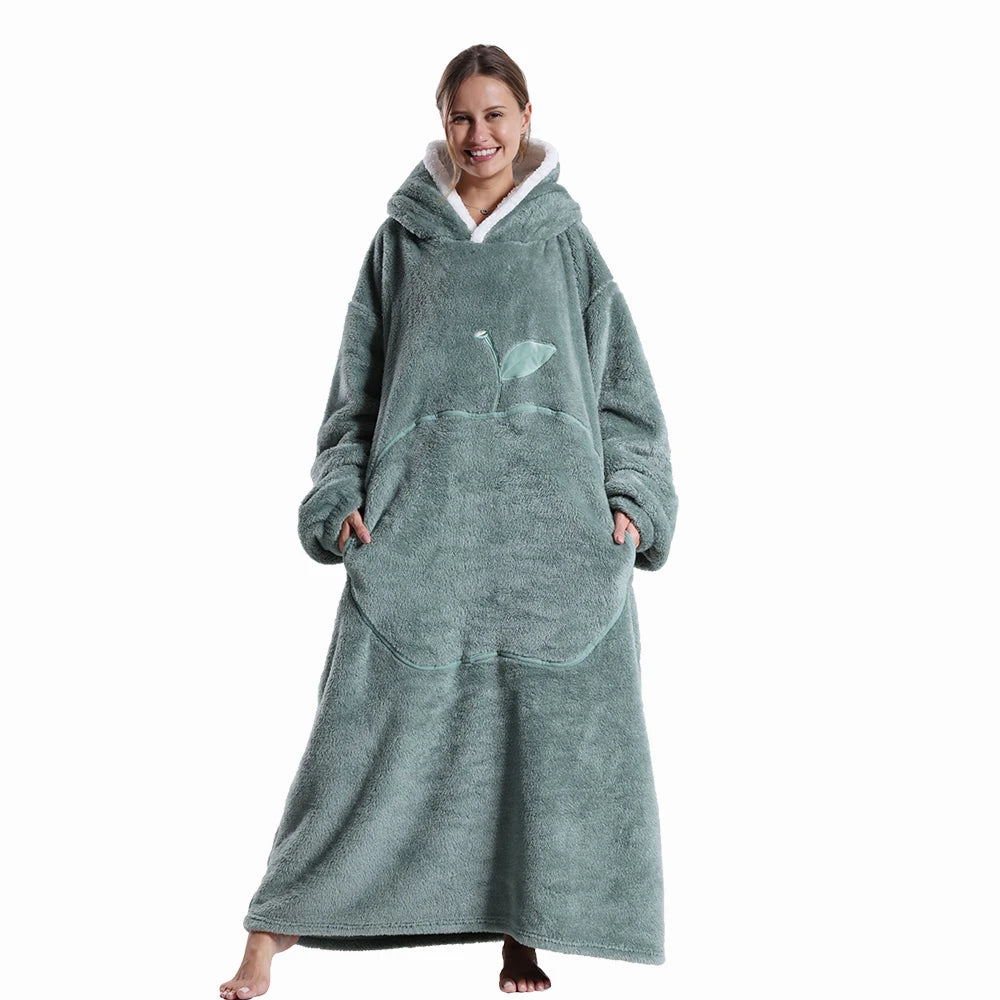 Women’s Oversized Wearable Blanket Hoodie – Winter Warm Thick Pajama with Sleeves
