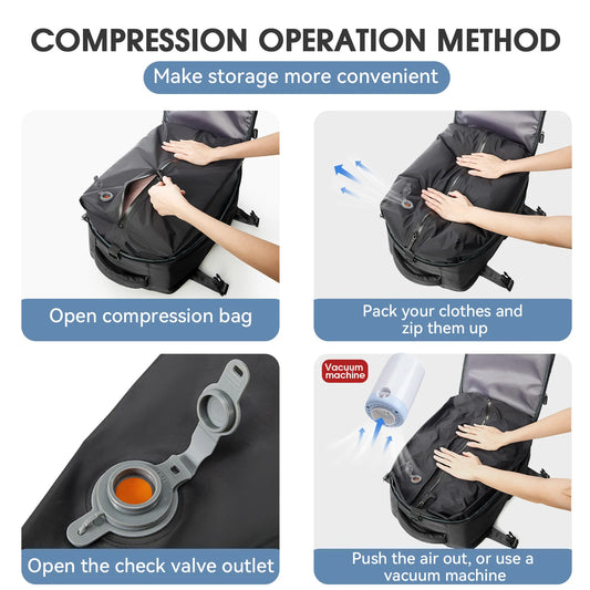 Vacuum Backpack Travel Bag – Large Capacity Expandable Business & School Laptop Backpack for Men & Women