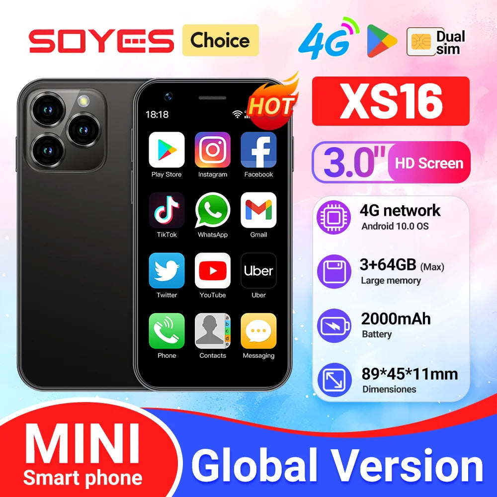 Mini 4G LTE Android 10 Smartphone | 3GB RAM 64GB ROM | 3