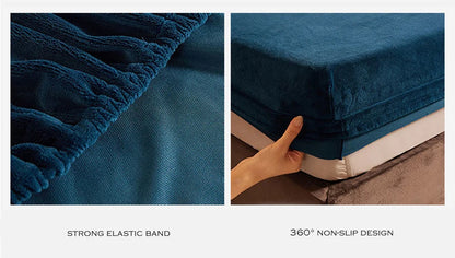 WOSTAR Winter Warm Plush Fitted Sheet | Elastic Mattress Cover | Fluffy Flannel Bed Linen | Couple Luxury Double Bed Bedding 160x200