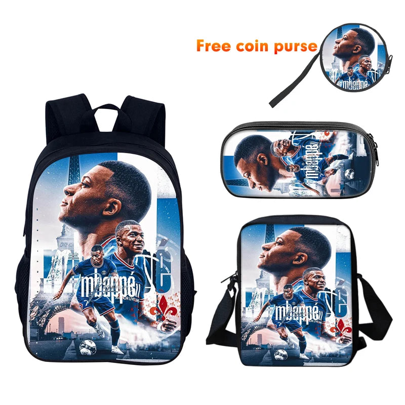 Football Sports School Backpack Set – Boys School Bag with Shoulder Bag & Pencil Case, Star Player Design, Best Gift
