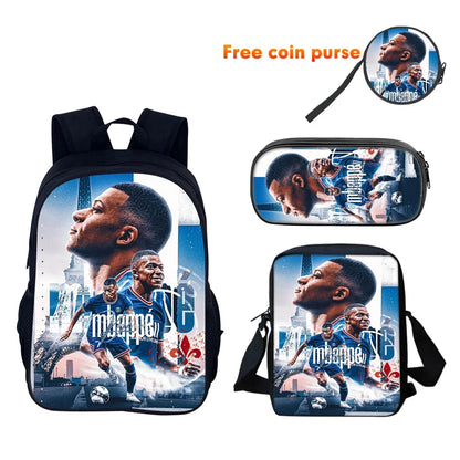Football Sports School Backpack Set – Boys School Bag with Shoulder Bag & Pencil Case, Star Player Design, Best Gift
