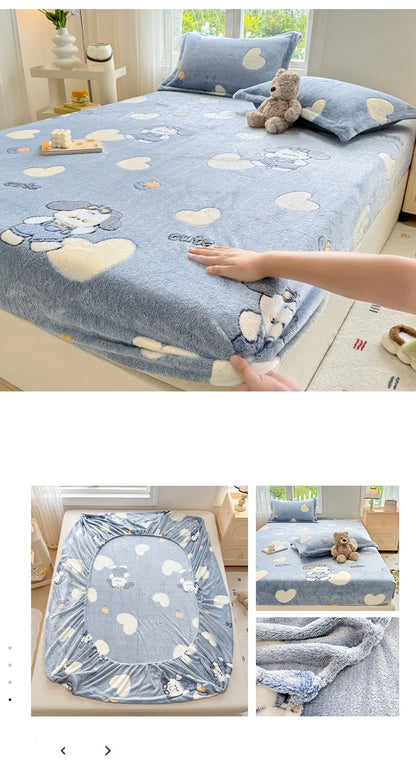 Flannel Bedsheet – Winter Fitted Sheet, Warm Simple Style Bed Linen, 120/150/180cm (No Pillowcase)