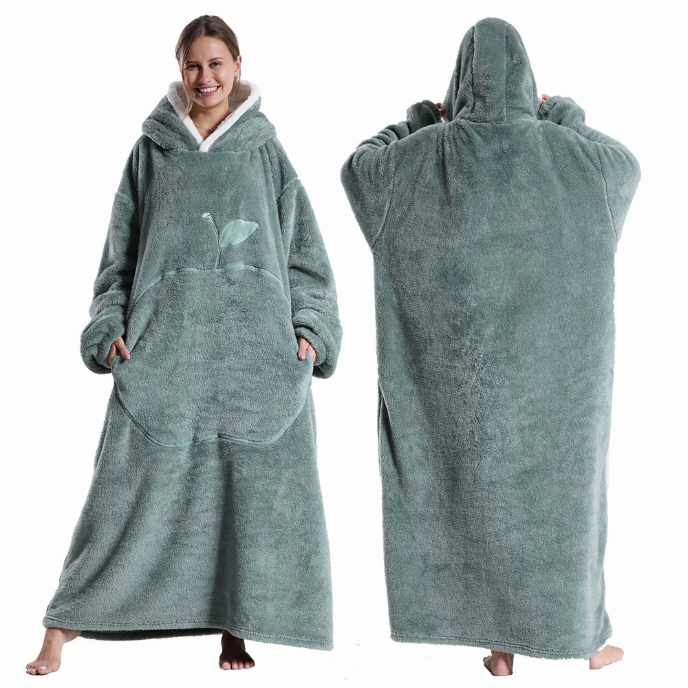 Women’s Oversized Wearable Blanket Hoodie – Winter Warm Thick Pajama with Sleeves