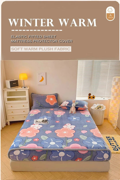 Winter Thermal Velvet Fleece Fitted Sheet – Fluffy Flannel Double Bed Mattress Protector Cover, Elastic Bed Linen 150