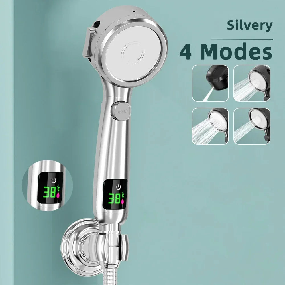 High Pressure Handheld LED Shower Head | Adjustable Water-Saving Showerhead with Digital Temperature Display & Pressurized Spray