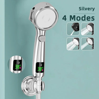 High Pressure Handheld LED Shower Head | Adjustable Water-Saving Showerhead with Digital Temperature Display & Pressurized Spray