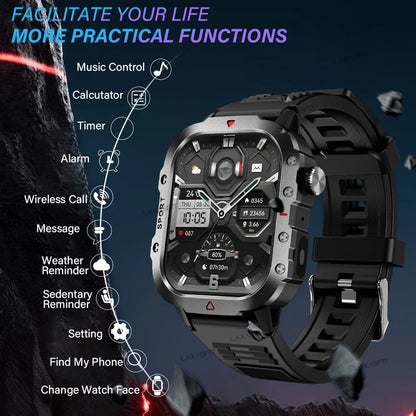 Smart Watch 2.01" HD Screen – Bluetooth Calling, LED Flashlight & Fitness Tracker for Men & Women