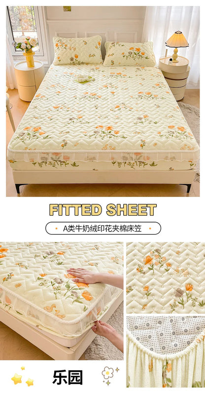 Fitted Sheet Winter Thickened Padded Three-Piece Set – Non-Slip Mattress Protective Cover
