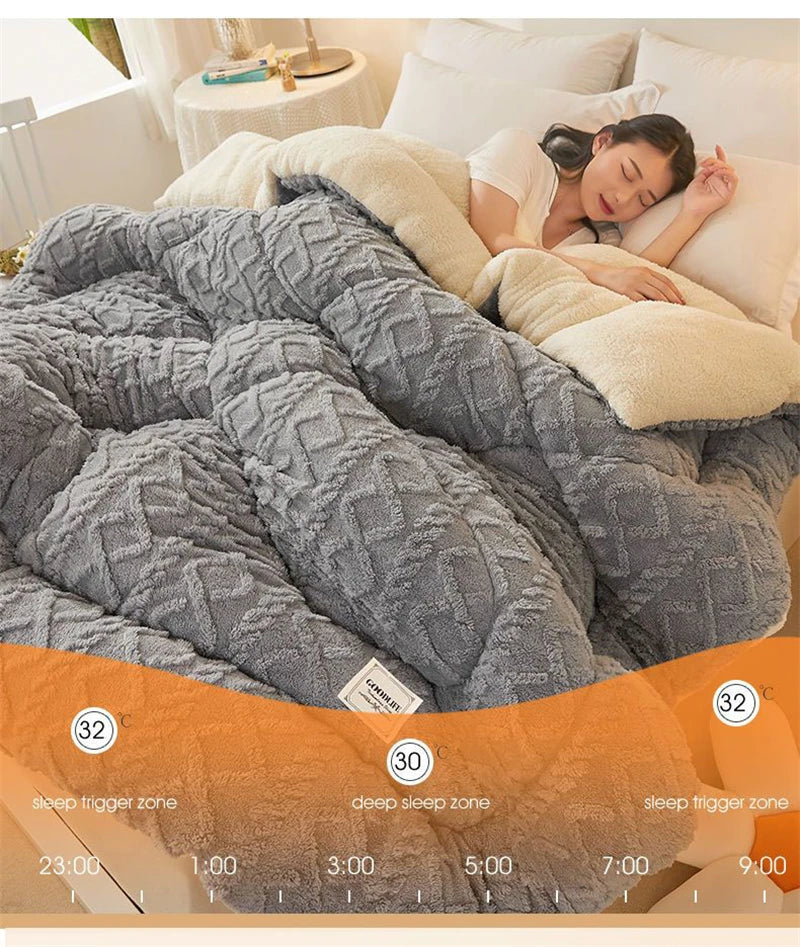Super Thick Winter Warm Blanket – Artificial Lamb Cashmere Weighted Quilt Comforter for Bed