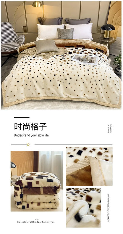 Winter Double Layer Raschel Blanket – Thick Warm Heavy Fluffy Fleece Quilt 150x200cm