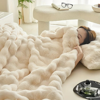 Double-Sided Faux Rabbit Fleece Blanket – Ultra Soft Warm All-Season Throw for Bed, Sofa & Travel