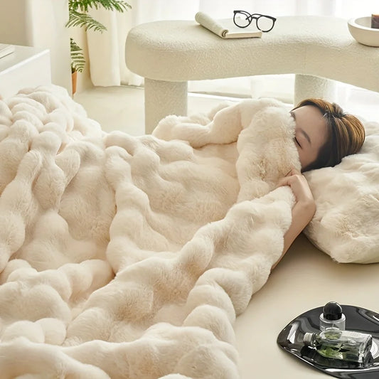Double-Sided Faux Rabbit Fleece Blanket – Ultra Soft Warm All-Season Throw for Bed, Sofa & Travel