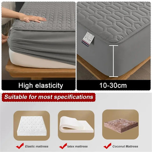 Waterproof Thickened Mattress Pad Protector – Skin-Friendly Durable Fitted Bed Sheet Cover, Latex Mat Cover (120x200 / 150x200 / 180x200)