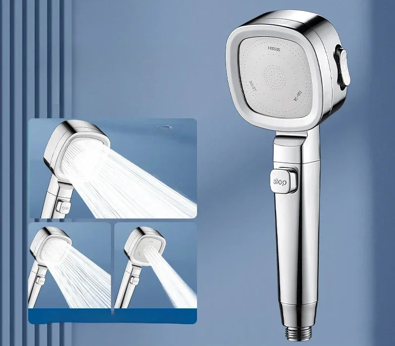 High Pressure 3-Mode Shower Head | Water Saving Adjustable Shower Head with One-Key Stop & Massage Spray