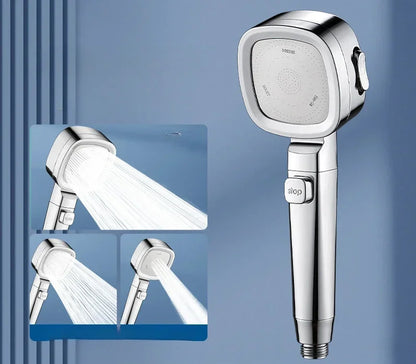 High Pressure 3-Mode Shower Head | Water Saving Adjustable Shower Head with One-Key Stop & Massage Spray