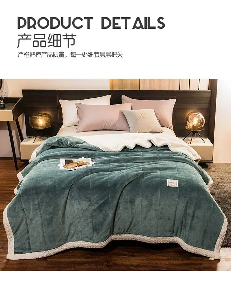 Winter Warm Blankets for Bed – 3 Layers Thick Flannel Quilt | Soft & Comfortable Bedding