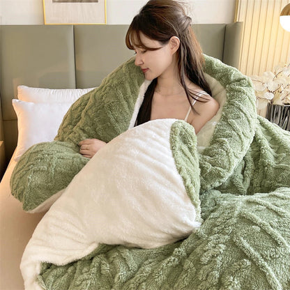 Super Thick Winter Warm Blanket – Artificial Lamb Cashmere Weighted Quilt Comforter for Bed