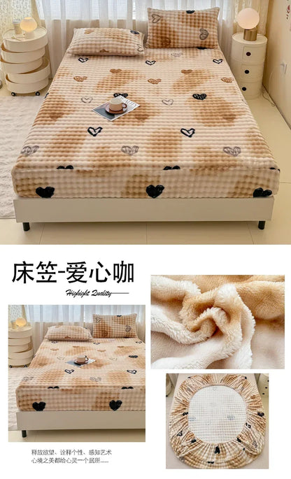 Fluffy Plush Cartoon Fleece Bed Sheet | Double Bed | Winter Warm