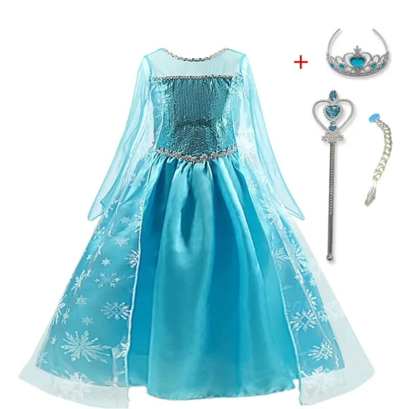 Girls Elsa Princess Dress – Frozen Snow Queen Costume for Kids 2025 Carnival & Party