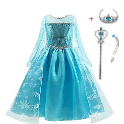 Girls Elsa Princess Dress – Frozen Snow Queen Costume for Kids 2025 Carnival & Party