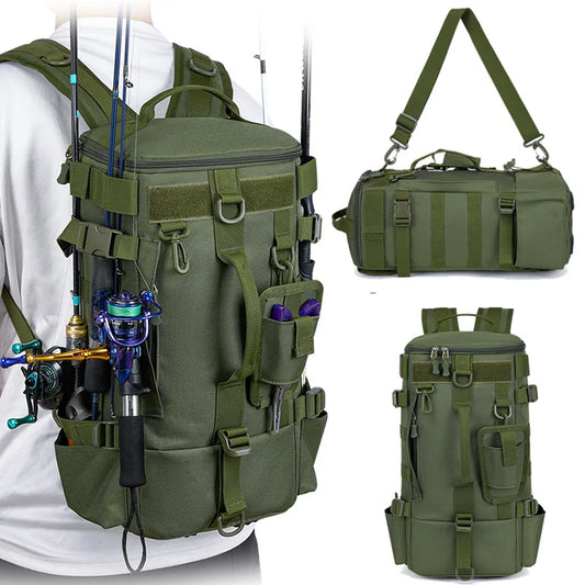 Tactical Fishing Backpack – Multifunctional Tackle Bag with Rod Holders & Outdoor Storage for Camping, Hiking & Fishing