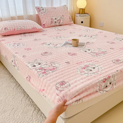 Fluffy Plush Cartoon Fleece Bed Sheet | Double Bed | Winter Warm