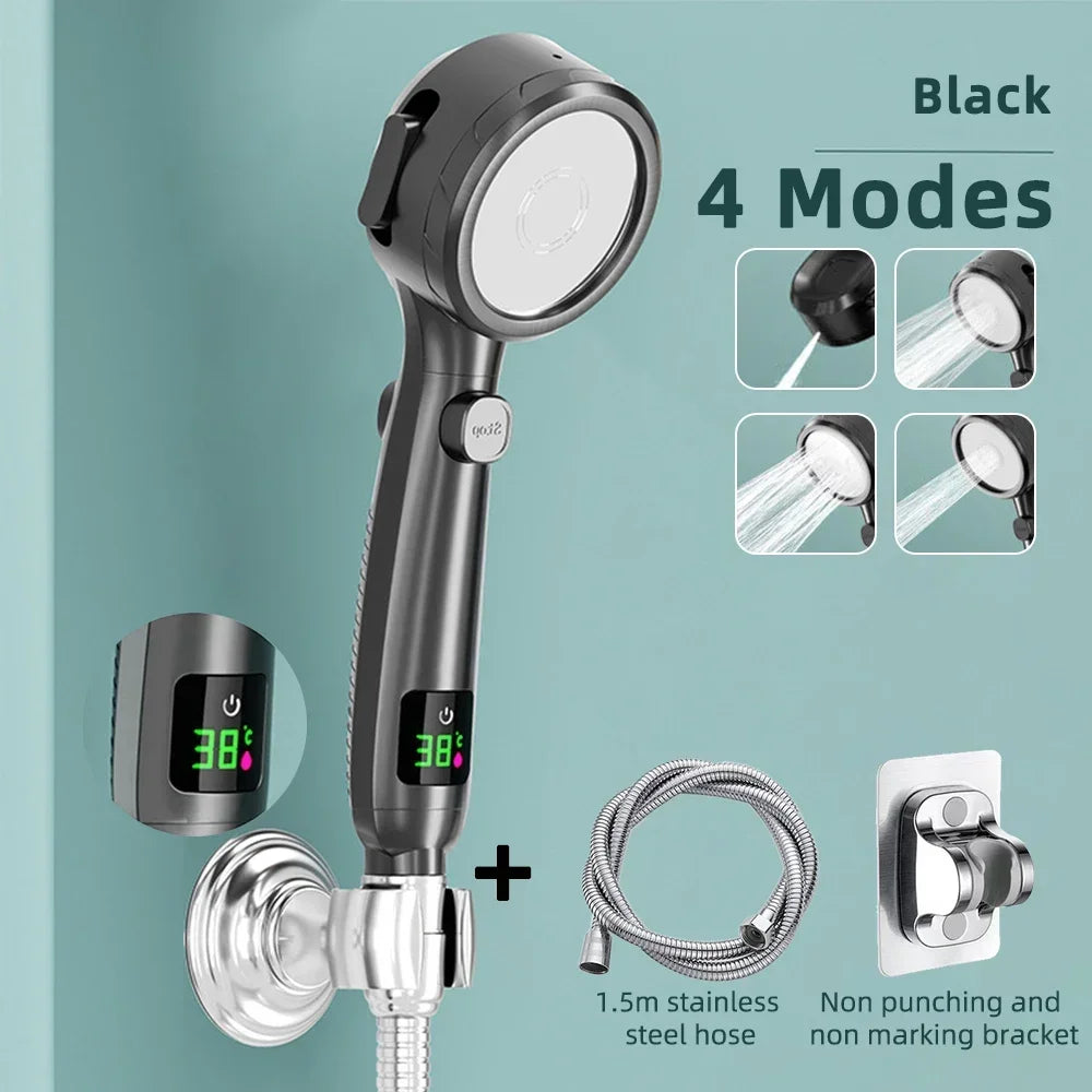 High Pressure Handheld LED Shower Head | Adjustable Water-Saving Showerhead with Digital Temperature Display & Pressurized Spray