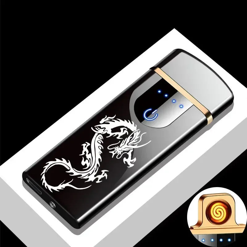 2025 Electric Windproof Metal Lighter Double Arc Flameless Plasma Rechargeable USB Lighter LED Power Display Touch Lighters Gift