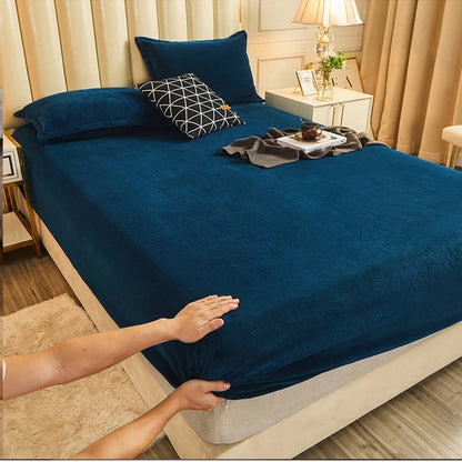 WOSTAR Winter Warm Plush Fitted Sheet | Elastic Mattress Cover | Fluffy Flannel Bed Linen | Couple Luxury Double Bed Bedding 160x200