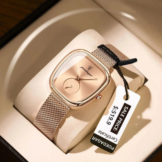 Luxury Women’s Watch – Elegant Waterproof Mesh Stainless Steel Quartz Watch for Ladies