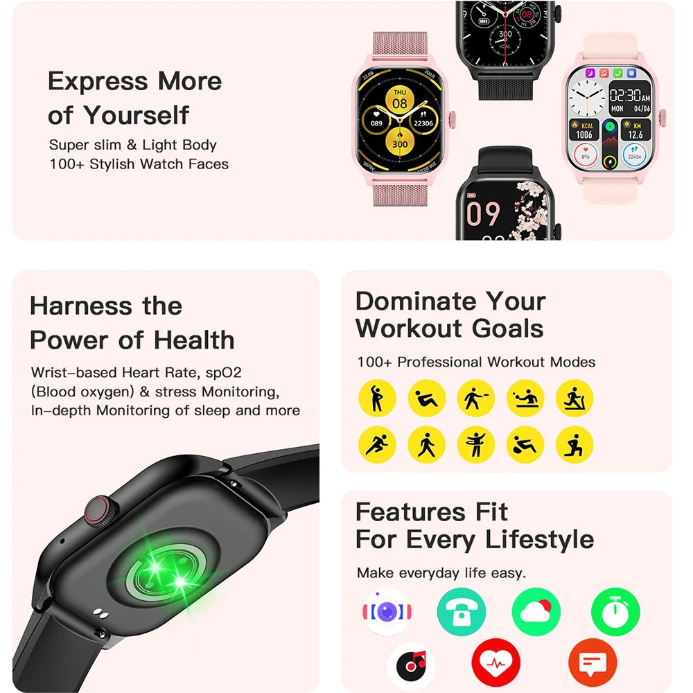 Smart Watch 2025 – Bluetooth Calling, Fitness Tracker & Music Control for Android & iOS