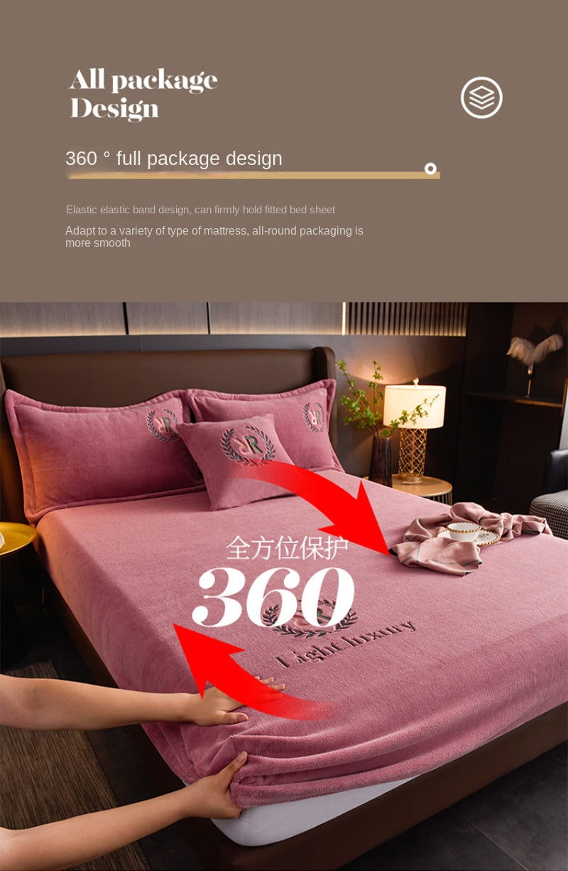 Winter Warm Solid Flannel Fitted Sheet | Elastic Band Mattress Protector | King Size 180x200cm | Milk Velvet Bed Sheet