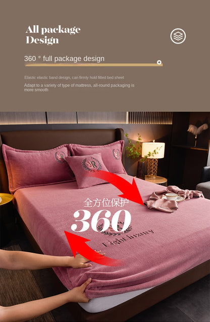 Winter Warm Solid Flannel Fitted Sheet | Elastic Band Mattress Protector | King Size 180x200cm | Milk Velvet Bed Sheet