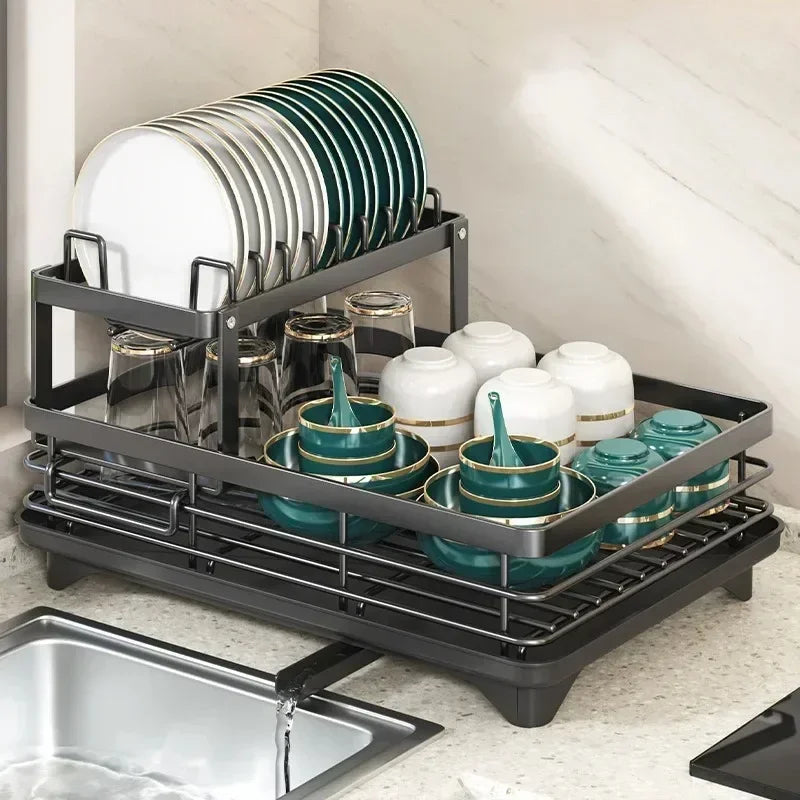 2-Tier Bowl Rack – Adjustable Dish Drainer & Kitchen Utensil Organizer