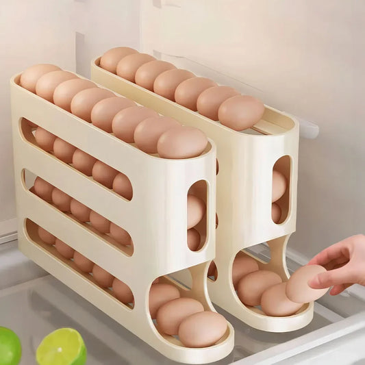 4 Layers Automatic Rolling Egg Holder – Fridge Egg Storage Box & Organizer