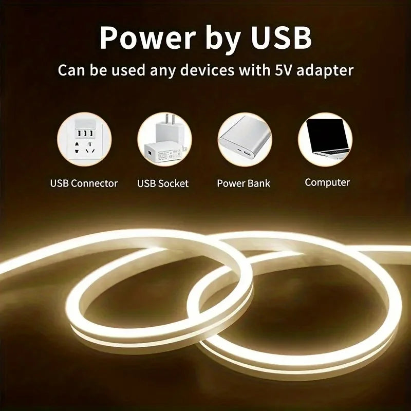 USB LED Neon Strip Light – 5V Dimmable Touch Sensor Flexible Waterproof Silicone Light for Home & Outdoor Decor