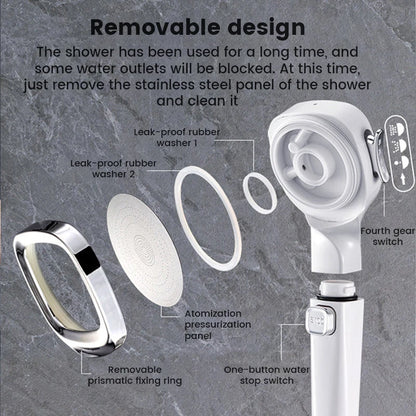 High Pressure 3-Mode Shower Head | Water Saving Adjustable Shower Head with One-Key Stop & Massage Spray