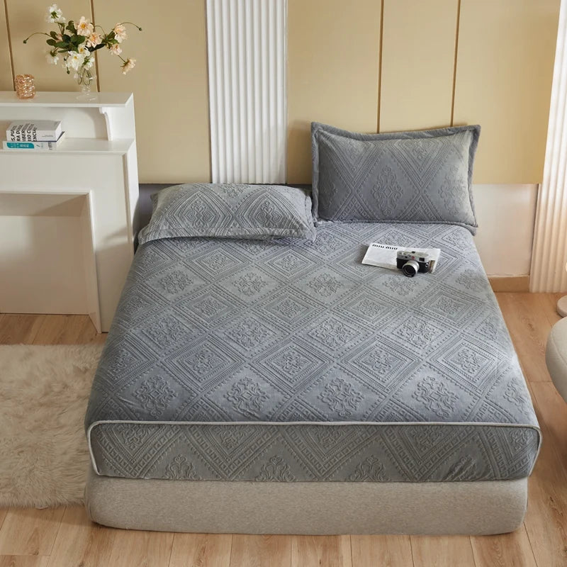 Warm Milk Velvet Bed Sheet | Thick Comfort Mattress Cover | Single, Queen & King | Elastic Band Fitted Protector