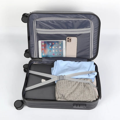 3PCS Suitcase Set – 12", 20", 24" Large Capacity Trolley Cases with USB Port, Cup Holder & Roller Lock for Travel & Business
