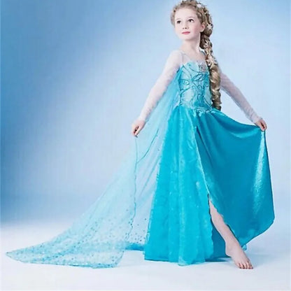 Girls Elsa Princess Dress – Frozen Snow Queen Costume for Kids 2025 Carnival & Party