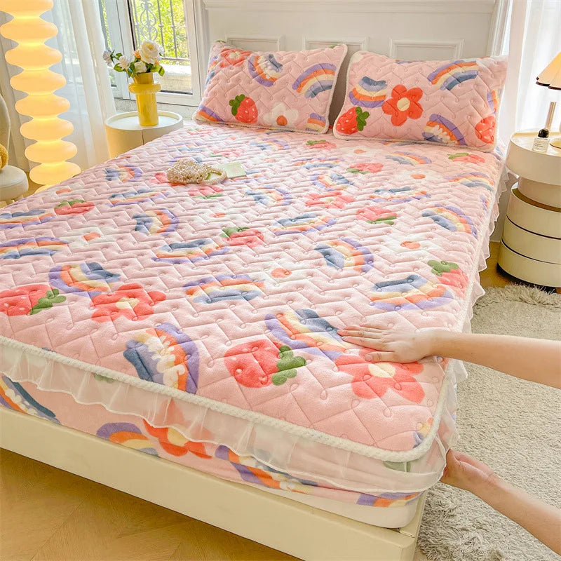 Fitted Sheet Winter Thickened Padded Three-Piece Set – Non-Slip Mattress Protective Cover