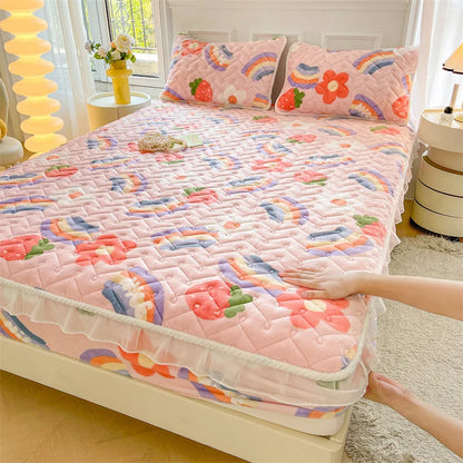 Fitted Sheet Winter Thickened Padded Three-Piece Set – Non-Slip Mattress Protective Cover